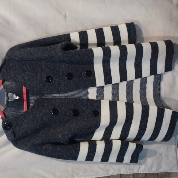 Grey and White Stripe Long Cardigan - Picture 1 of 7